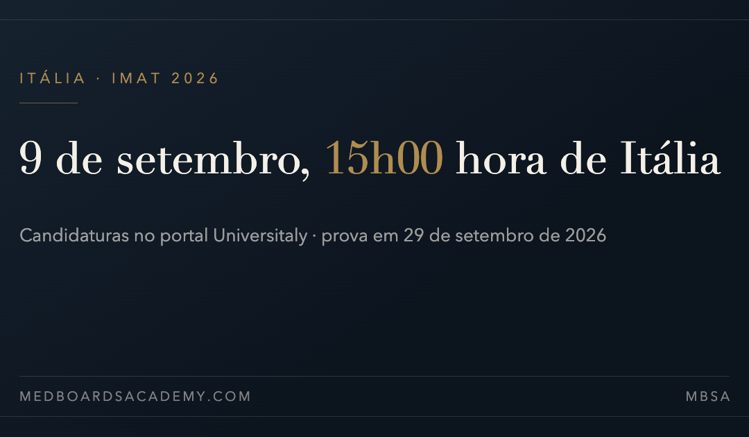 IMAT 2026: inscrições encerram em 9 de setembro às 15h (horário da Itália)